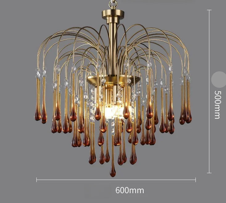 Chandelier with glass droplets on a gray background