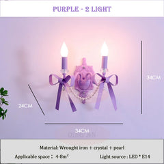 Purple Bow Pearl Accents Candle Wall Sconce Light Fixture Light
