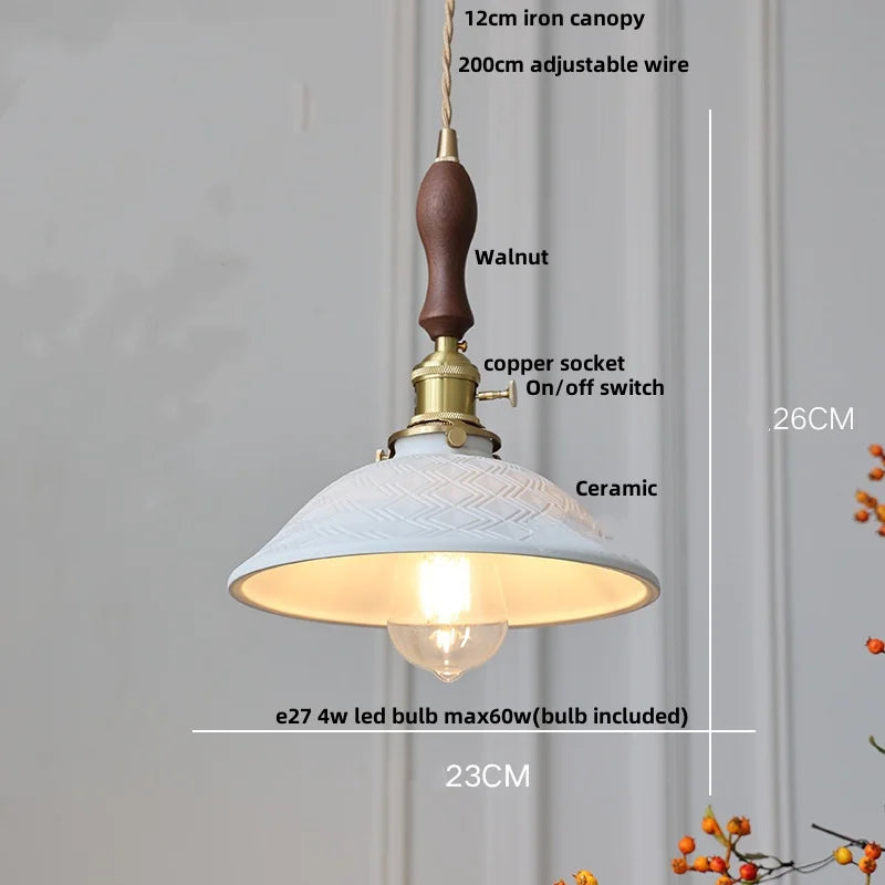 Pendant light with detailed specifications on a neutral background