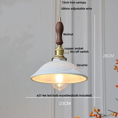 Pendant light with detailed specifications on a neutral background