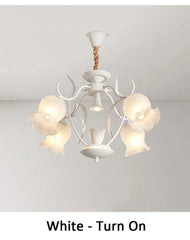 Green Floral Tulip Semi-Flush Ceiling Light with Frosted Glass Shades