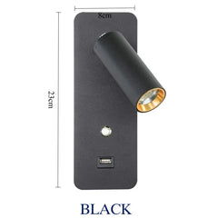Modern Black and Gold Adjustable Wall Sconce with USB Charging Port