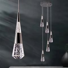 Gold Crystal Teardrop Pendant Light Fixture, Dimmable Remote Control