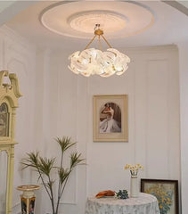Woven Gold Pendant Light with Clear Petal Accents