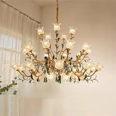 Gold Floral Glass Chandelier Multi-Arm Pendant Light