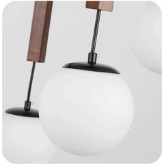 Modern Multi-Arm Wood and Glass Chandelier