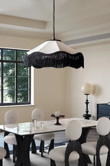 Fabric Fringe Pendant Light White Black Art Deco Style