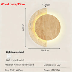 Modern Wood and Stone Arc Wall Sconce with Warm LED Glow