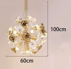 Gold Floral Ceramic Lily Chandelier with Crystal Accents