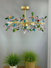 Gold Crystal Flower Chandelier Semi-Flush Mount Light