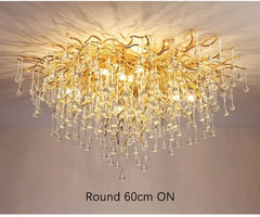 Gold Crystal Cascade Chandelier Surface Mount Light