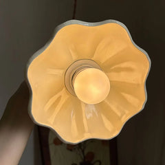 Ceramic Walnut Pleated Pendant Light with Brass Accents