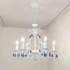 White Floral Crystal Chandelier Semi-Flush Ceiling Light