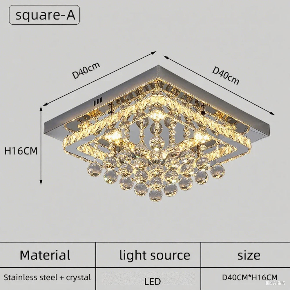 Ceiling light fixture with dimensions and material details on a gray background