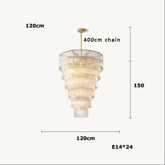 Chandelier with dimensions labeled on a white background