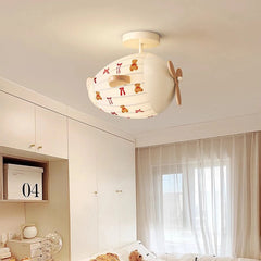 Airplane Cloud Fabric Flush Mount Ceiling Light with Wooden Propeller