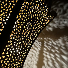Gold Finish Metal Lantern Hanging Pendant Light with Floral Cutouts