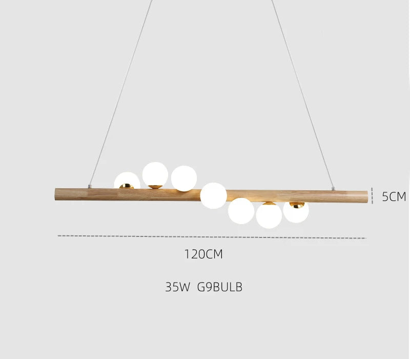 Modern pendant light with dimensions and bulb information on a white background