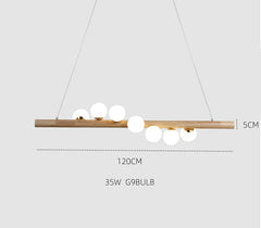 Modern pendant light with dimensions and bulb information on a white background