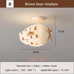 Airplane Cloud Fabric Flush Mount Ceiling Light with Wooden Propeller