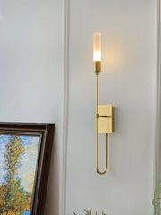 Modern Gold Metal Arc Wall Sconce with Frosted Glass Shade