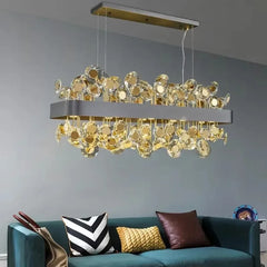 Gold Crystal Floral Chandelier Pendant Light with Mirror Accents