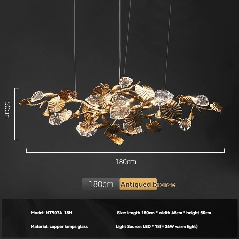 Decorative chandelier with leaf design on a dark background