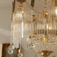 Gold Crystal Chandelier Pendant Light with Cascade Glass Rods & Beads