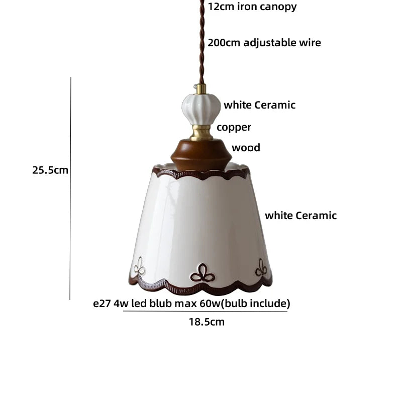 Pendant light with labeled components on a white background