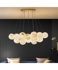 Gold Marble Bubble Cluster Pendant Light Fixture with Suspended Globes