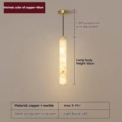 Marble Cylinder Pendant Light with Natural Stone Accent