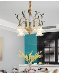 Gold Floral Crystal Chandelier Semi-Flush Ceiling Light