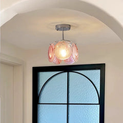 Artistic Swirl Glass Petal Pendant Light Fixture with Chrome Base