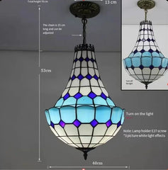 Stained Glass Bell Pendant Light with Gold Finish Metal Frame