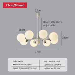 Opal Glass Globe Cluster Chandelier - Modern Polished Chrome Frame