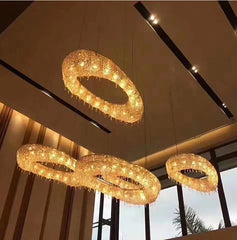 Modern Gold Ring Crystal Chandelier Pendant Light with Cascading Drops