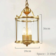 Gold Lantern Pendant Light with Clear Glass Shade and Metal Frame