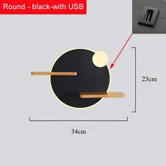 Modern Wood Shelf LED Wall Sconce with USB Charger