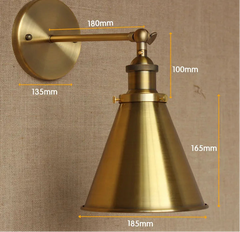 Brass Cone Shade Industrial Wall Sconce with Adjustable Arm