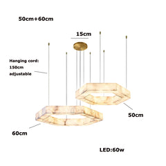 Pendant light with measurements and specifications on a white background