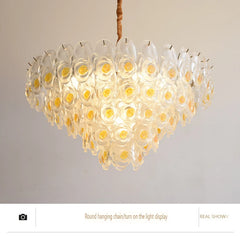 Gold Finish Chandelier with Frosted Glass Shades and Rose Bud Accents