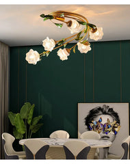 Gold Floral Semi-Flush Ceiling Light with Glass Shades