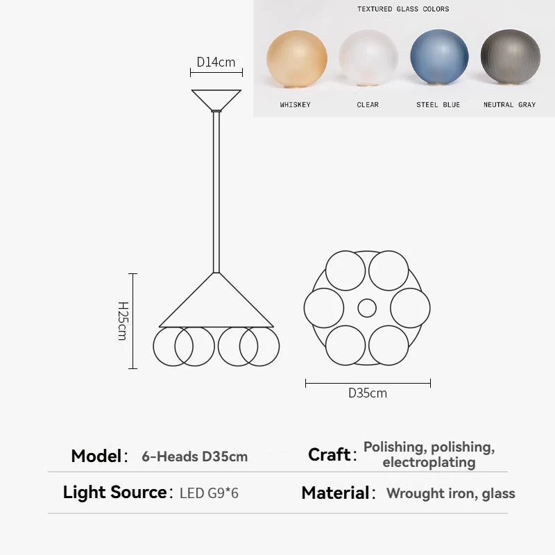 Technical drawing and color options for a pendant light fixture.