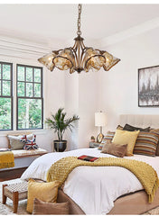 Smoked Glass Floral Chandelier Chain Pendant Light