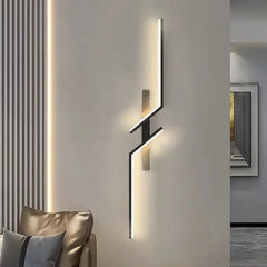 Modern Geometric LED Wall Sconce with Black Finish and Gold Accents