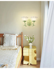 Green Floral Leaf Wall Sconce with Frosted Glass Tulip Shades