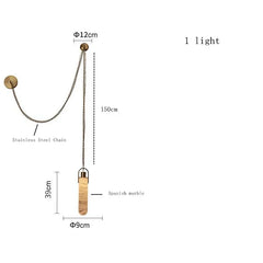 Measurement chart of a pendant with chain on a white background