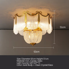Gold Crystal Tiered Flush Mount Chandelier with Draped Beaded Strands