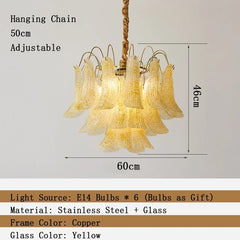 Gold Floral Bell Shaped Glass Chandelier Pendant Light
