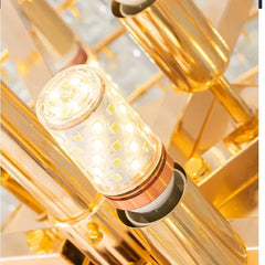 Gold Crystal Tiered Waterfall Chandelier with Golden Metal Frame
